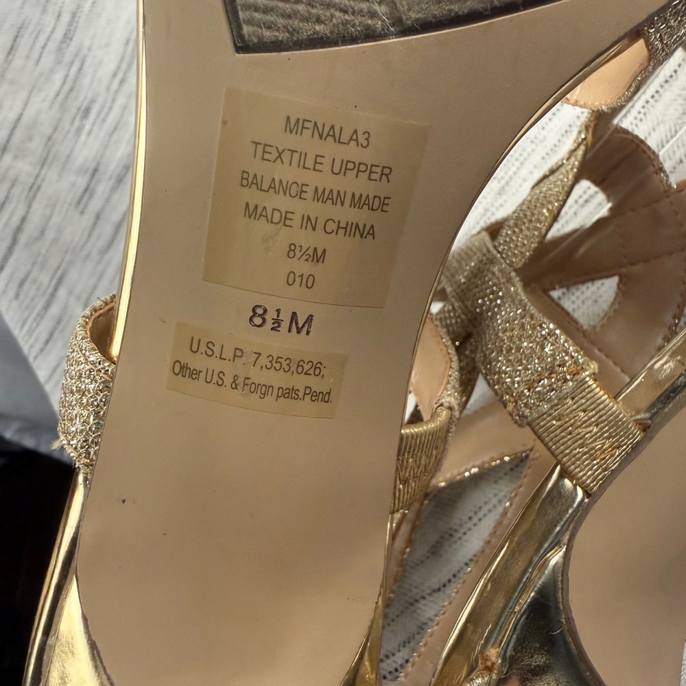 Marc Fisher Gold Nala Sandals Size 8.5 Metallic Formal Pump Heel Wedding - Picture 9 of 13